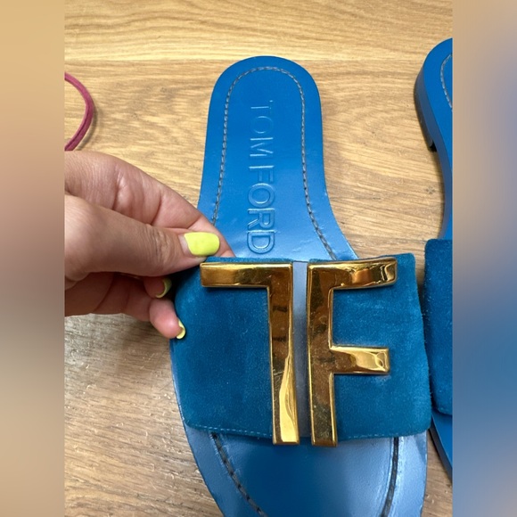 TOM FORD TF Logo Sandals BLUE & GOLD 💙💛 - Picture 2 of 9